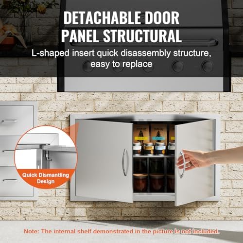 VEVOR BBQ Access Door, 36W x 21H Inch Double Outdoor Kitchen Door, Stainless Steel Flush Mount Door, Wall Vertical Door with Handles, for BBQ Island, Grilling Station, Outside Cabinet, Silver - Image 4