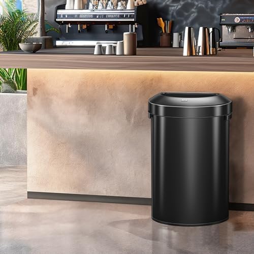 EKO Urban 21 Gallon Semi-Round Open Top Waste Bin, Stainless Steel Half Round Commercial Trash Can for Indoor and Outdoor, Extra Large Garbage Bin for Home, Office, Restaurant, 80L, Matte Black - Image 2