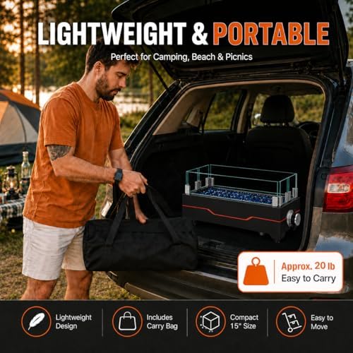 GRISUN 20 Inch Propane Tabletop Fire Pit, 40,000 BTU with Glass Wind Guard - Image 6