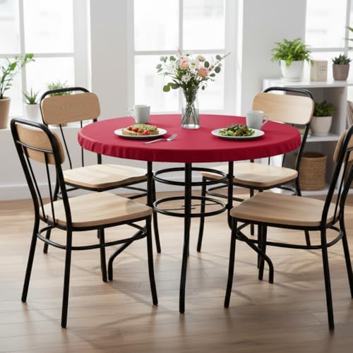 LUSHVIDA Round Tablecloth, Fitted Table Cloth for 36"-44" Tables, Red - Image 3