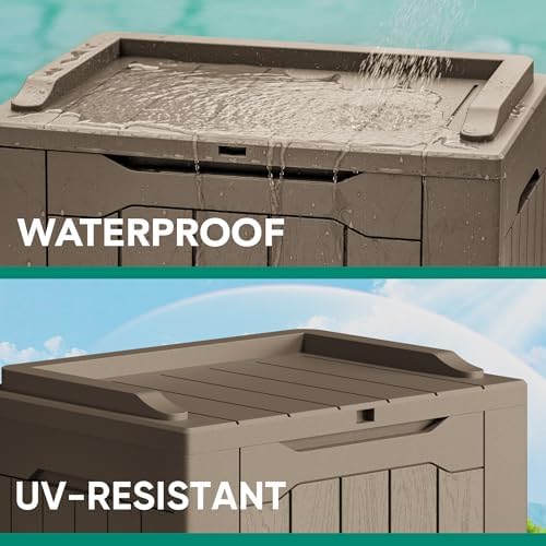 Devoko 30 Gallon Resin Deck Box 2 Pack Outdoor Indoor Waterproof Storage Box for Patio Furniture Pool Accessories Storage for Cushion Garden Tools (Light Brown, 2 Pack) - Image 3
