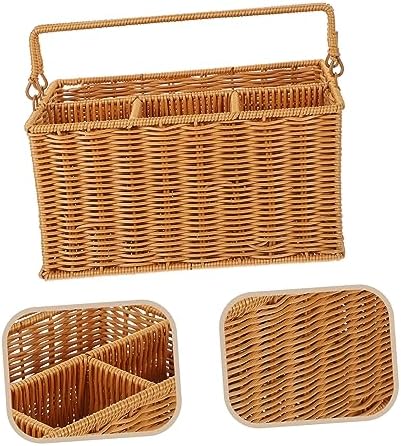 Brown Imitation Rattan Cutlery Holder, Kitchen Utensil Organizer Basket - Image 6