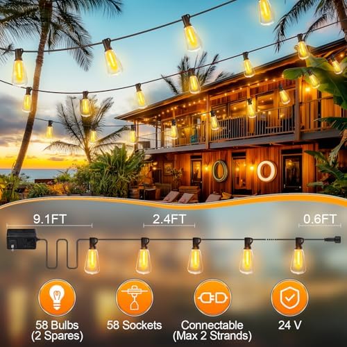 MGVIH Outdoor String Led Patio Lights - 150Ft 45M Outside Waterproof Light ST38 Shatterproof Bulb Connectable Hanging Outdoor Electric Lighting for Backyard Yard Gazebo Porch Party - Image 4