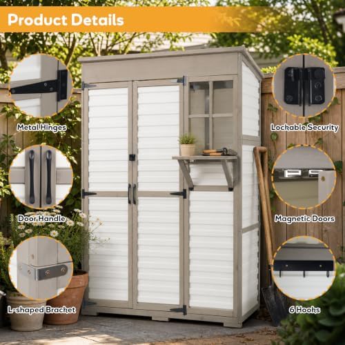 Large Outdoor Storage Cabinet with 3 Shelves, Weatherproof Shed for Outside - Image 6