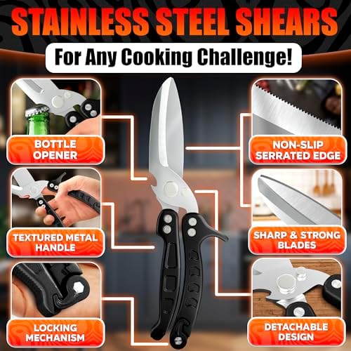 Kitchen Shears Heavy Duty, Safety Lock, Stainless Steel (Black) - Image 3