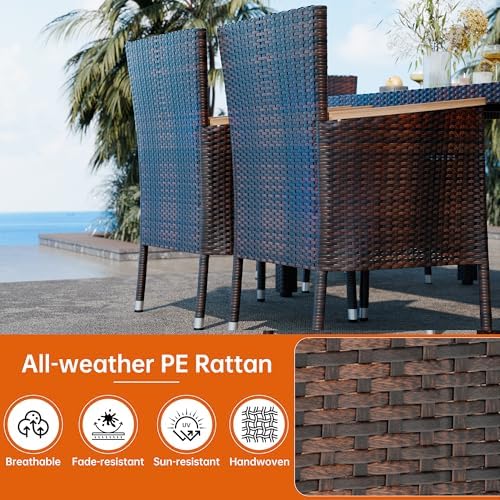 Shintenchi 7 PCS Wicker Patio Dining Set, Brown Rattan - Image 4
