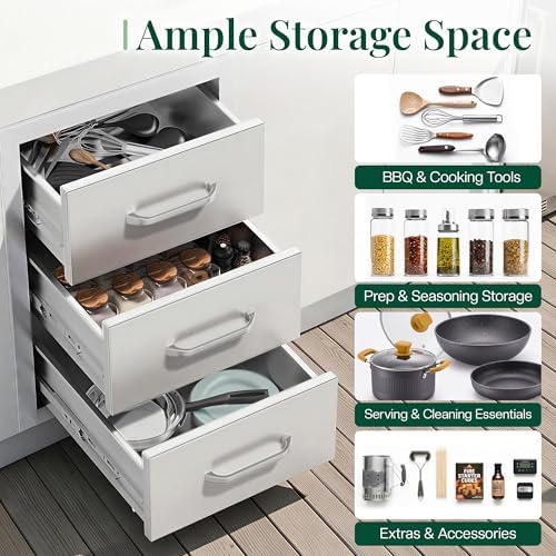 Jocisland 14-Inch Stainless Steel Outdoor Kitchen Drawer Cabinet - Image 5