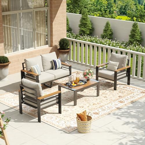 Aoxun Aluminum Patio Furniture Set 4 Seats, Grey - Image 4