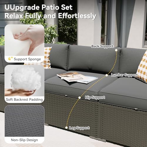 Aoxun Patio Furniture Set, 7 Piece Outdoor Sectional Sofas with Think Cushions, Wicker Rattan Outdoor Furniture Patio Conversation Set for Backyard, Garden Dark Grey - Image 2
