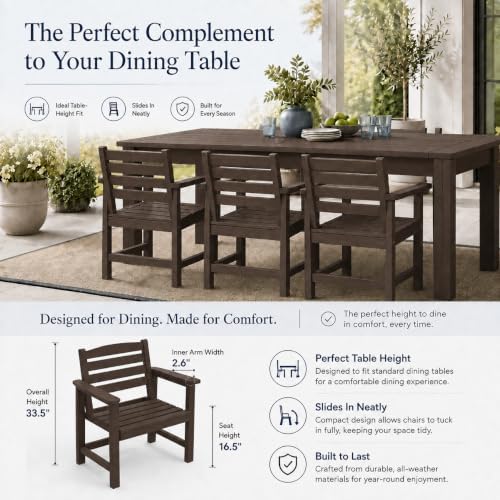 Patio Dining Chairs Set of 2, All-Weather HDPE Outdoor Dining Chair with High Back, Stackable Heavy Duty 400 lbs Lawn Armchair for Backyard Deck Porch Table, Coffee - Image 2