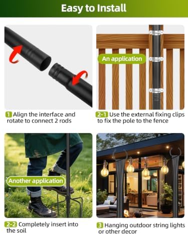 String Light Poles for Outside, 4 Pack 10 ft Adjustable Light Poles - Image 6