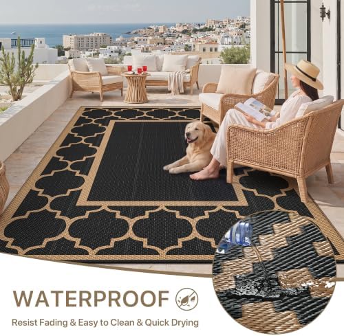 GENIMO Outdoor Rug, Waterproof Plastic Rugs for Patio, 9'x12' Black Brown - Image 6
