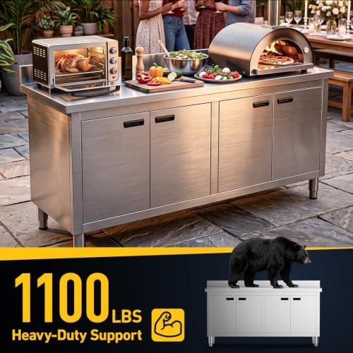 71“ Stainless Steel Work Table with Cabinet, 5-Door Storage Cabinet - Image 5