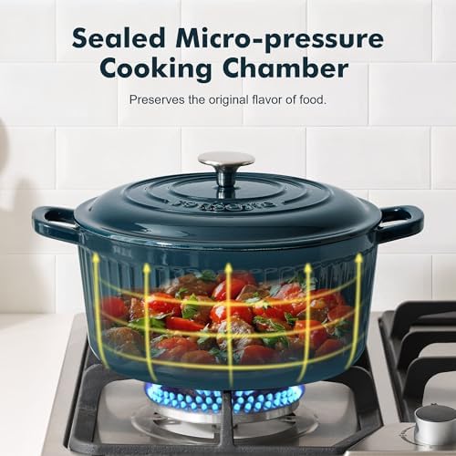 SENSARTE 5.5QT Enameled Cast Iron Dutch Oven Pot with Lid&Cotton Potholders - Image 3
