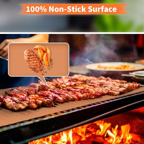 WIBIMEN Grill Mats for Outdoor Grill, Copper 9pcs Grill Mat - Image 4