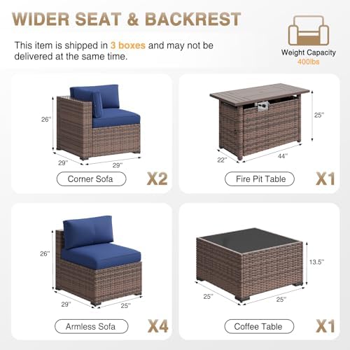 Aoxun Patio Furniture Sets, 8-Piece Outdoor Patio Furniture with 44'' Propane Gas Firepit Table, Wicker Outdoor Conversation Set Sectional Sofa for Backyard, Poolside, Garden - Image 7