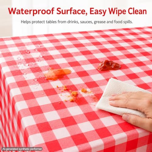 Red Gingham Disposable Picnic Tablecloths 4 Pack, Plastic Table Covers - Image 5