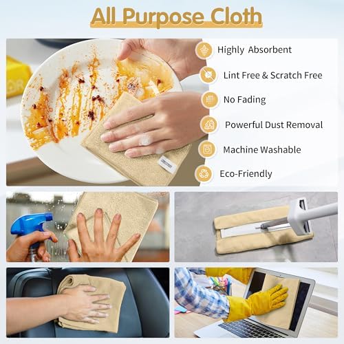 FIXSMITH Beige Microfiber Cleaning Cloth -Pack of 8, Highly Absorbent Cleaning Rags, 16"X12" All Purpose Cleaning Towels for Housekeeping, Kitchen, Car, Lint Free and Reusable Microfiber Towels - Image 4