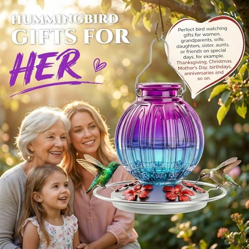 Glass Hummingbird Feeder for Outdoors Hanging, 26 fl oz Bird Nectar Feeder - Image 7
