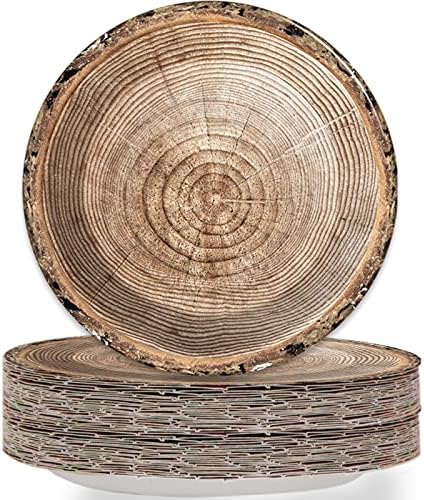 Wiooffen 48pcs Rustic Wooden Tree Party Supplies 9" Paper Plates Set Lumberjack Theme Tableware Pack Camping Hunting Party Dessert Plates Rustic Wooden Birthday Holidays Decorations by Wiooffen