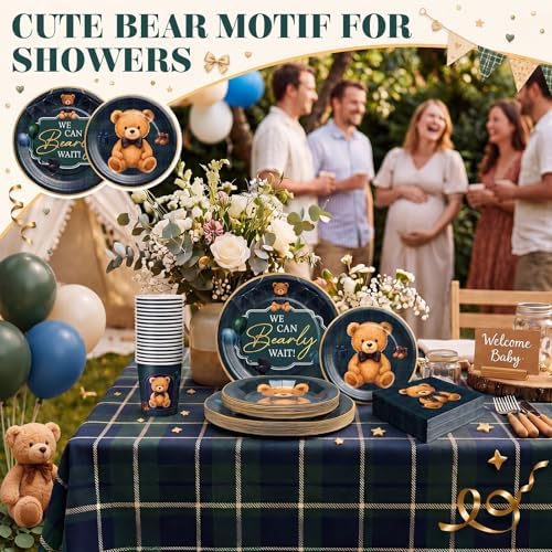 Suclain 150 Pcs Green Blue Tartan Plaid Disposable Plates and Napkins - Image 4