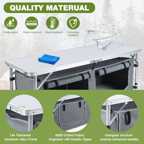 Outdoor Folding Camping Table with Storage Organizer(Grey) - Image 6