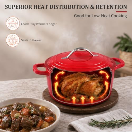 Winado 5 Qt Enameled Cast Iron Dutch Oven Pot with Lid, Red Ombre - Image 6