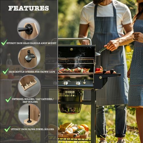 Wooden Grill Caddy Organizer - Versatile BBQ Caddy for Outdoor grill - Portable rustic wood condiment and paper towel holder with bottle opener for picnic and grilling - Image 5