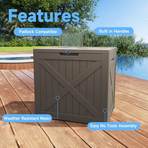 ROJIK 33 Gallon Resin Deck Box, Lockable Waterproof Weatherproof Outdoor Storage Container for Garden Tools, Cushions & Outdoor Accessories(Grey) - Image 2