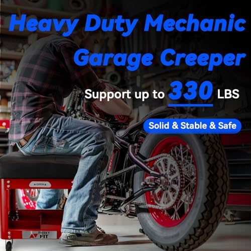 Rolling Creeper Garage Shop Seat for Men, Padded Mechanics Stool with Tool Tray Storage for Garage, Rolling Workshop Stool with Wheels, Auto Creeper Seat, 330 LBS Capacity, Heavy Duty, Red - Image 5