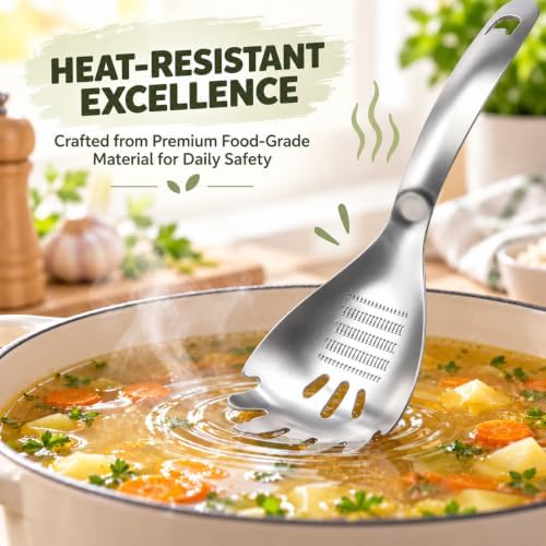 5-in-1 Stainless Steel Cooking Spoon, Multipurpose Stainless Steel Kitchen Spoon, Egg Yolk Separator, Potato Garlic Masher, Grater Plate, Bottle Opener & Slotted Spoon - Image 4