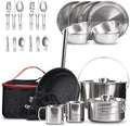 CompactKit Camping Cookware Set Stainless Steel Pots and Pan with Detachable Handle and Oxford Cloth Bag, for 4-8 Mess Kit with Utensils for Camp Kitchen, Picnic, BBQ, Traveling, Emergency by CretFine
