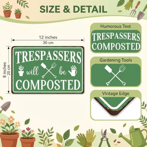 BHOKEM Funny Garden Sign Trespassers Will Be Composted Tin Sign 8x12 INCH - Image 2