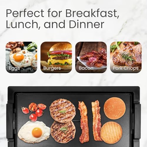 Indoor Grill & Electric Griddle, 1800W 20-Inch XL Nonstick Electric Skillet Griddle with Adjustable Temperature & Drip Tray, Easy to Clean – For Breakfast, Pancakes, Eggs, Teppanyaki - Image 4