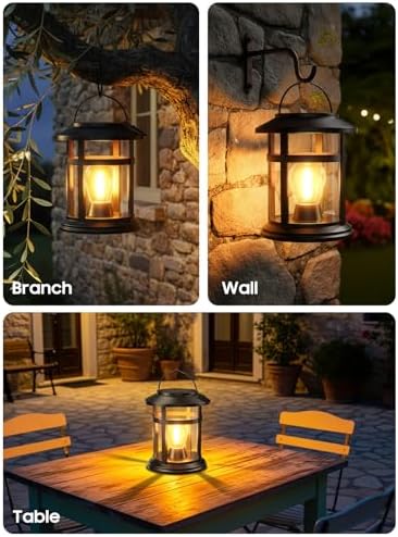 Solar Lantern Outdoor Waterproof, 4 Pack Bright Hanging Solar Lights for Outside Decorative, Upgraded Solar Powered Lanterns LED Lighting for Garden Patio Porch Decor Gifts (Warm Light) - Image 6