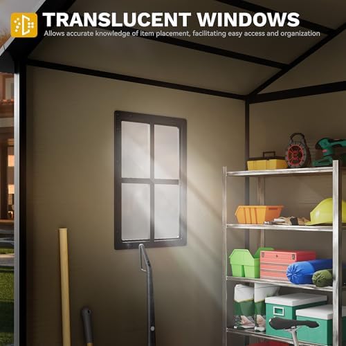 DWVO 6x4.4 FT Resin Storage Shed with Fence-Style and Side Windows, Lockable Door, and Vents Outdoor Storage Shed for Garden, Backyard, Patio, Lawn - Image 4