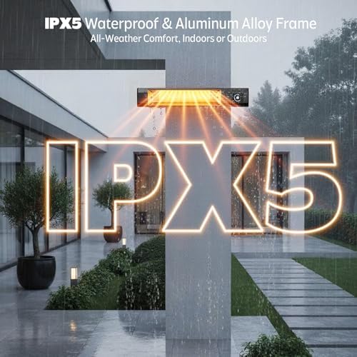 Wall-Mounted Electric Patio Heater, 34" 1500W Infrared Heater With Motion Sensor, IPX5 Waterproof, 9 Heat Level & 9H Timer, Indoor & Outdoor Heaters for Patio, Backyard, Garage, and Decks - Image 3