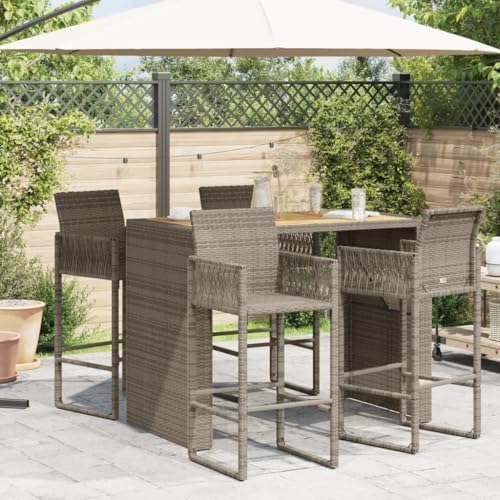 Garden Bar Table Grey Acacia Wood Patio Deck, Dining-Table, Outdoor Kitchen Exteriors, Outside Mesa- - Image 3