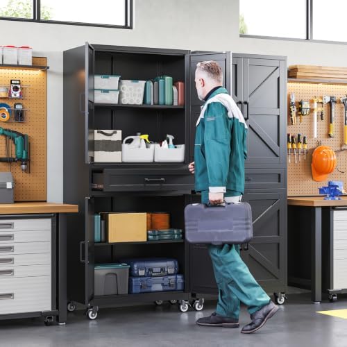 Letaya Metal Garage Storage Cabinets with Wheels,Black Rolling Tool Cabinet - Image 6