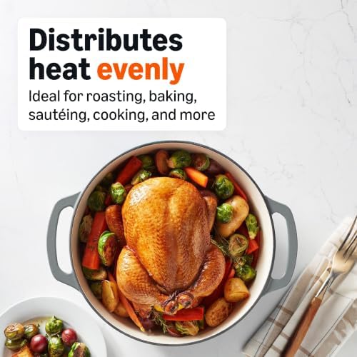 Amazon Basics Enameled Cast Iron Dutch Oven Pot With Lid, 7.3-Quart, Round, Dual Handles, Heavy-Duty, Oven Safe for Stews, Roasting & Baking, Gray - Image 2