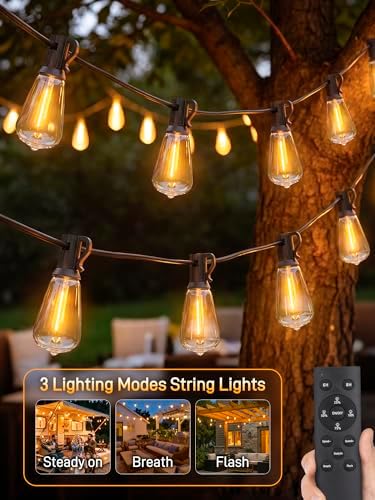 Outdoor String Lights Dimmable with Remote, 150 FT Outdoor Lights with 2 Timer and 3 Mode, Waterproof & Shatterproof Patio Lights, 2200K Energy Saving String Lights 4 Spare Bulbs for Patio Yard - Image 6