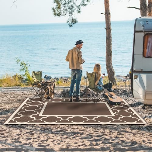 GENIMO Outdoor Rug, Waterproof Plastic Rugs for Patio, 6'x9' Coffee Beige - Image 3