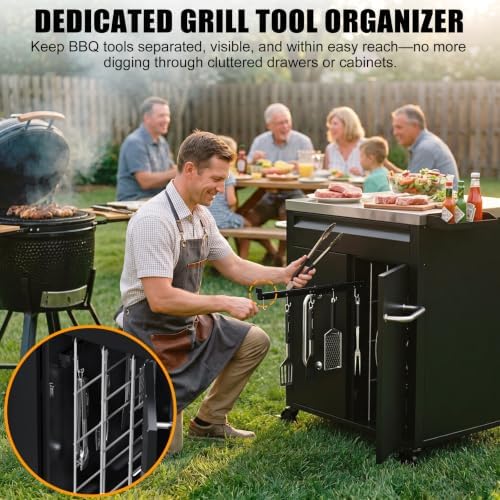 GDLF Outdoor Grill Cart, BBQ Tool Organizer with Storage - Image 4