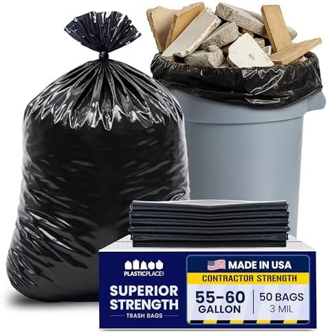 Plasticplace Contractor Trash Bags 55-60 Gallon, 3.0 Mil, Black Heavy Duty Garbage Bag, 38” X 58” (50Count) - Image 2