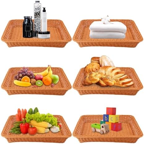 5 PCS 17.7 Inch Poly Wicker Bread Basket, Premium Large Wicker Basket, Woven Pantry Organizer, Rectangular Fruit Baskets, Bread Baskets for Serving, Restaurant, Home, Kitchen - Image 4