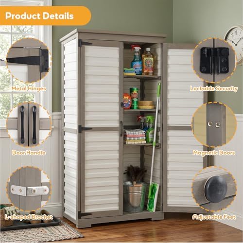 Outdoor Storage Cabinet, Wood & Plastic Garden Shed with Adjustable Shelves - Image 6