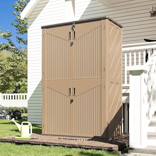 Aoxun Outdoor Storage Shed, 64 Cu.Ft Vertical Storage Sheds, Brown - Image 4