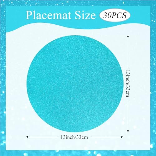 30PCS Lake Blue Round Paper Placemats 13 Inch Glitter Disposable Paper Charger Doilies Tablemats for Wedding Birthday Baby Shower Ocean Beach Party Dinner Table Decor - Image 2