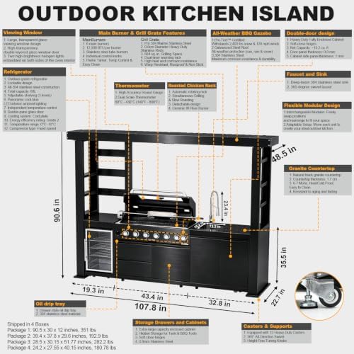 107.8" 6-Burner Modular Outdoor Kitchen Island, 85000 BTU Propane Gas Grill - Image 2