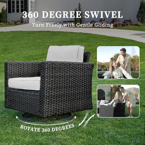 UDPATIO Patio Furniture Set, 5 Pieces Outdoor Conversation Sets with Rocking Swivel Chairs, Wicker Rattan Outdoor Sofa Set with Storage Table and Waterproof Covers for Backyard, Deck, Light Grey - Image 4